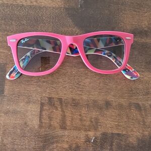 Ray-Ban Pink Frame Sunglasses with Multicolor Temple Detail